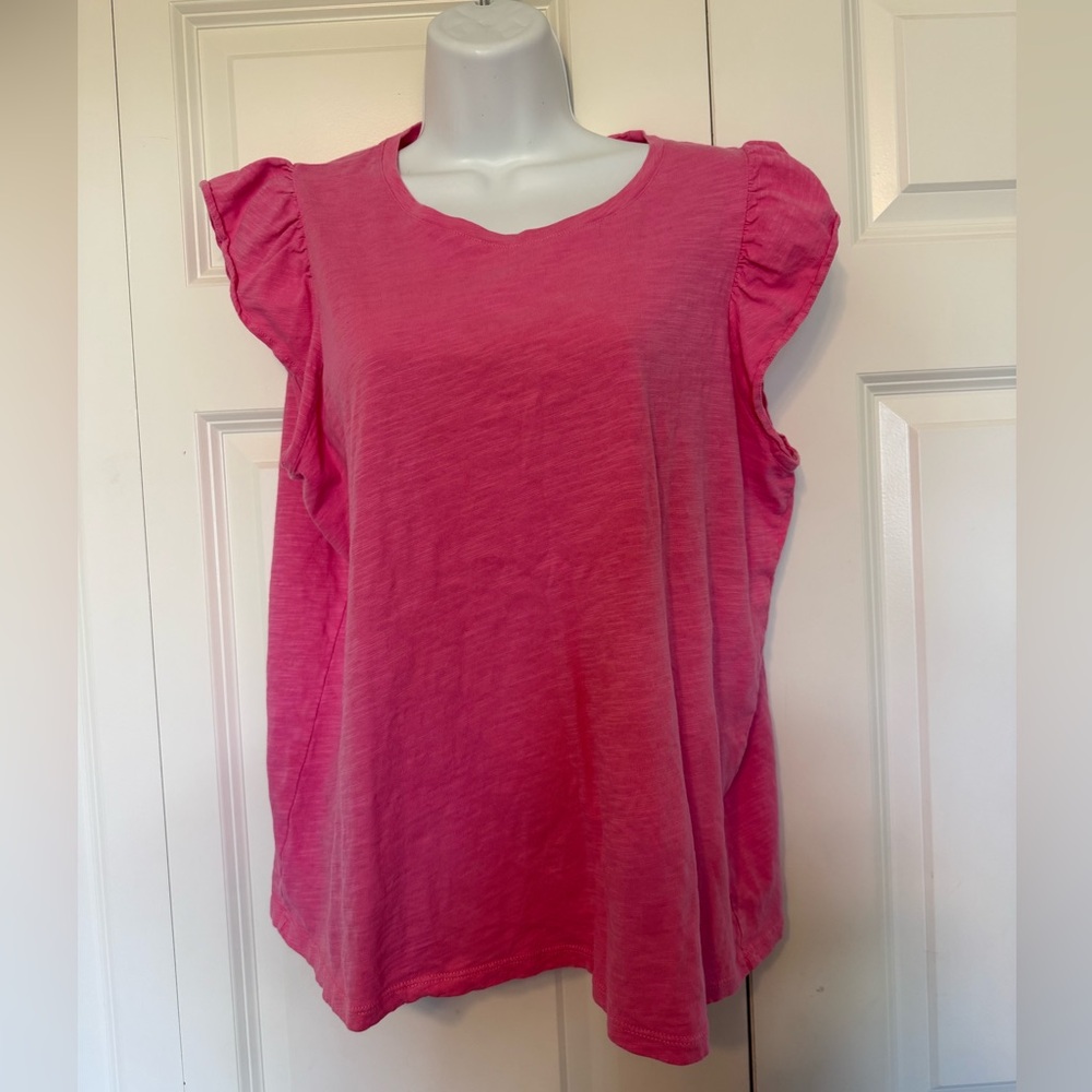 Boden Pink Short Sleeve Ruffle Shoulder Tee